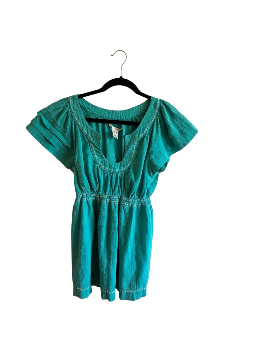 Bohemian Teal Short-Sleeve Peasant Tunic Sz M